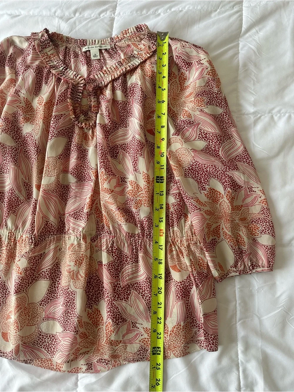 Banana Republic 100% Silk Flowy Floral Puff Quarter Sleeve Blouse Size M Boho